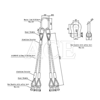 DNV 2.7-1 Sling di filo di acciaio standard 5 gambe di sollevamento tipo occhio inverso occhio per la vendita di container offshore