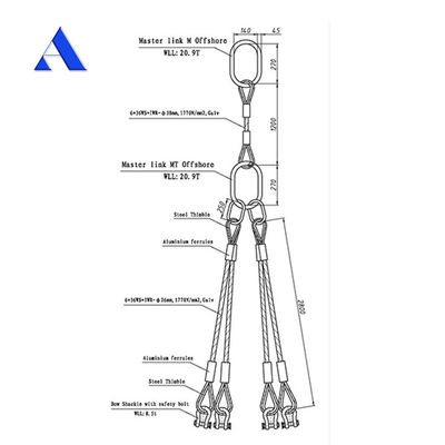 DNV 2.7-1 Sling di filo di acciaio standard 5 gambe di sollevamento tipo occhio inverso occhio per la vendita di container offshore