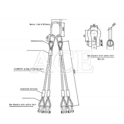 Tipo di occhio di sollevamento occhio piatto DNV 2.7-1 Cable standard in acciaio inossidabile Sling 4 o 5 gambe per container offshore Orange