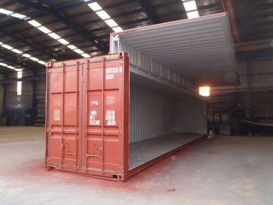 Container di trasporto a vela a 40 piedi con porta laterale aperta con piastra CSC a cilindro idraulico elettrico e capacità di 76,4 CBM